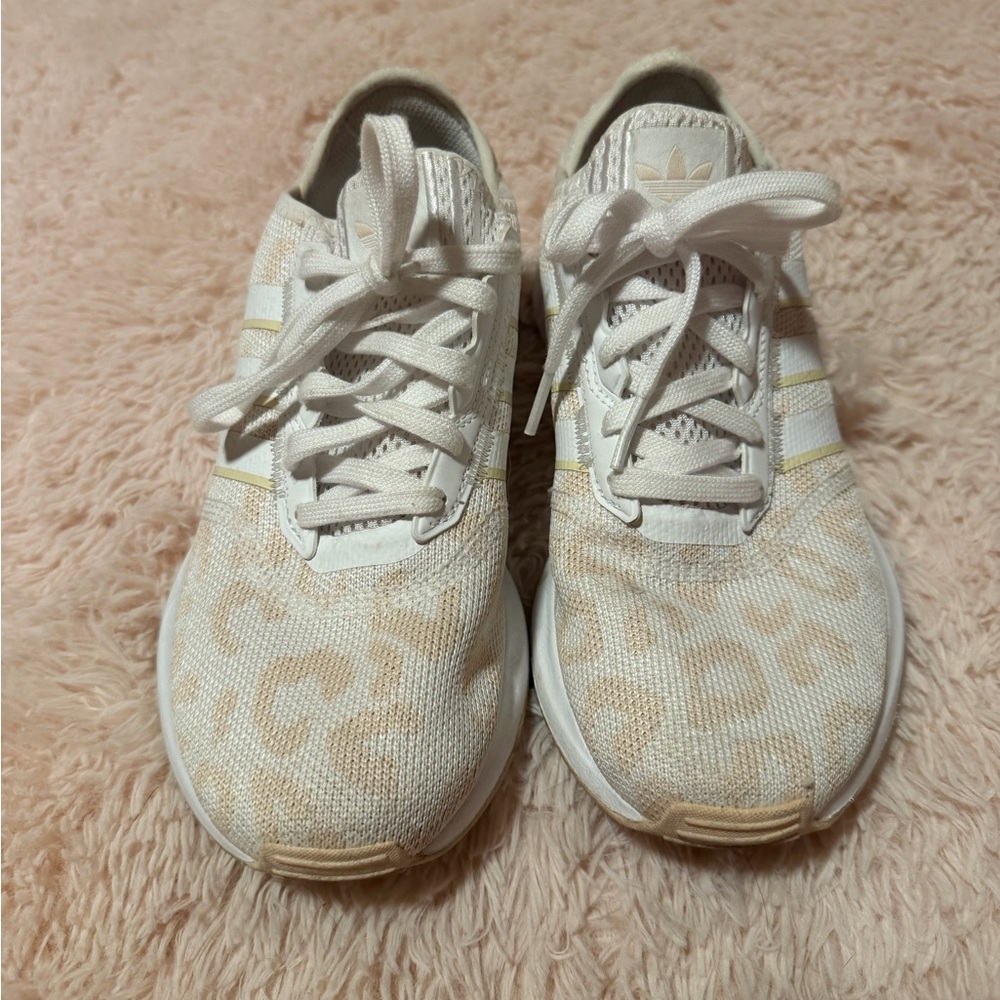 adidas Women's White & Beige Leopard-Print Knit Sneakers